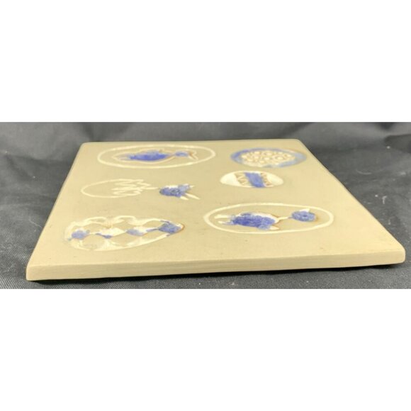 Bennington Pottery Trivet Tile #1535 Eggs Chicks Easter Spring Blue White 7.75" - Picture 9 of 14